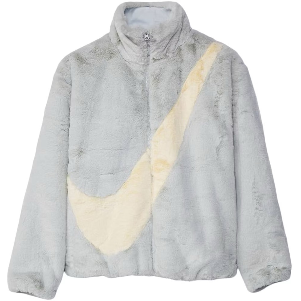 Gray and Cream Faux Fur Nike Jacket